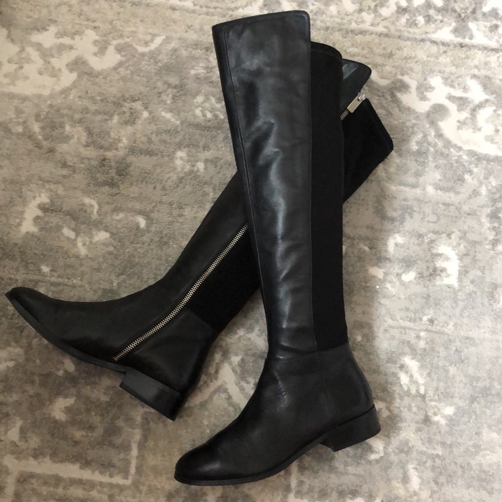 Michael Kors 50/50 Genuine Leather/ Stretchable Flat over the knee Boots - Picture 2 of 10